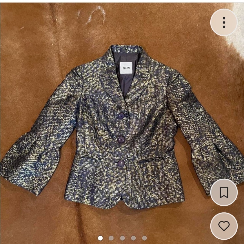 Y2K Moschino Cheap and Chic Peplum blue blazer with gold metallic detail